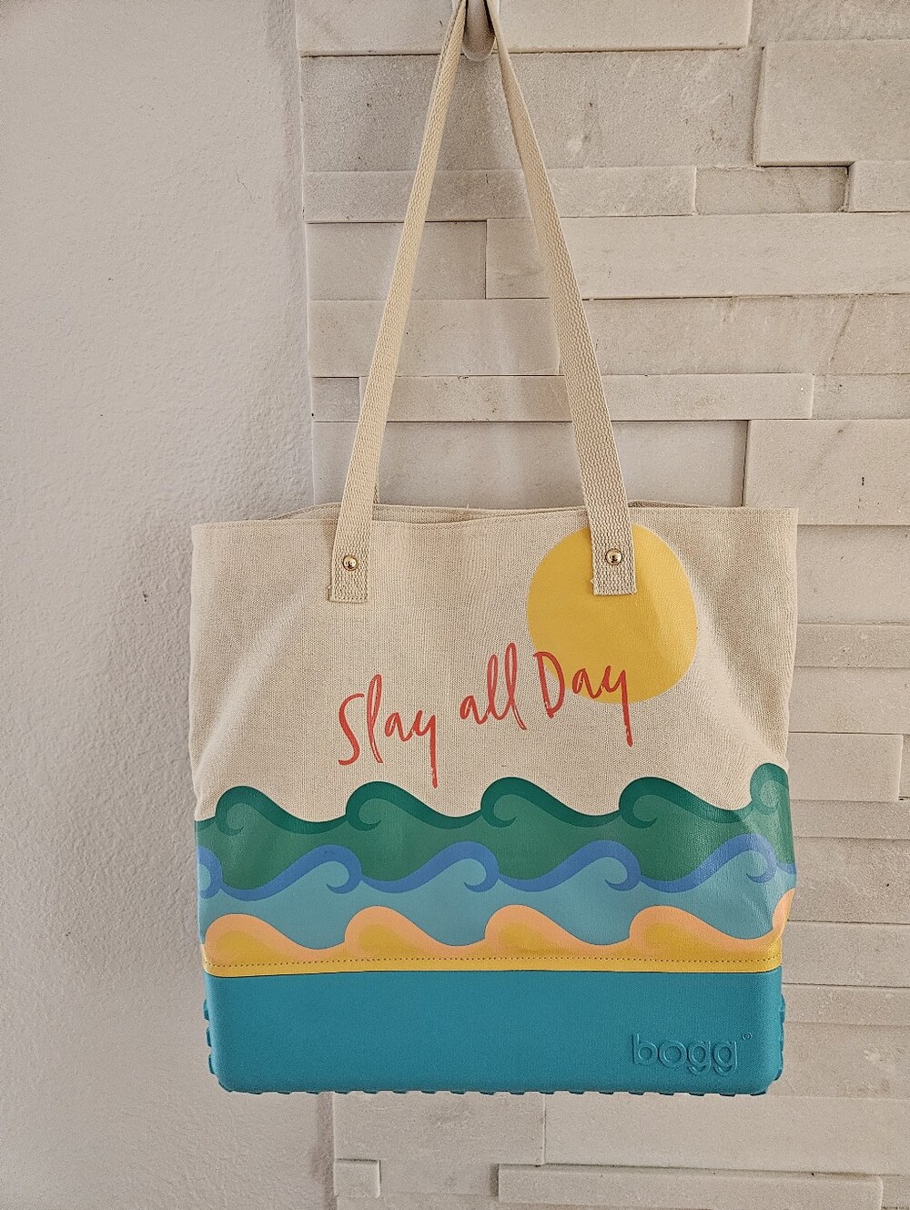 Bogg Bag Printed Canvas Bogg Bag - Slay All Day Tote Blue & White - Picture 5 of 6